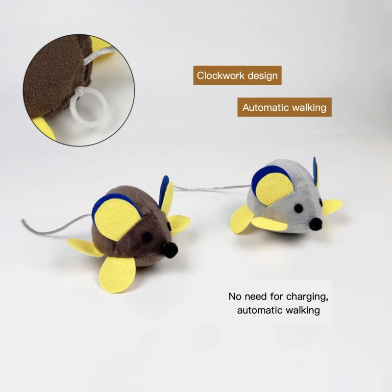 Plush Cat Interactive Toy Clockwork Design No Need for Charging Automatic Walking Vibration Ring Mouse