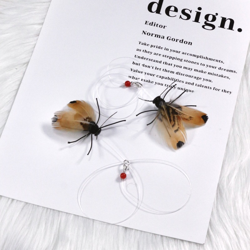 Handmade Simulation  Replacement Heads Cat Toy Fly Insect Feather