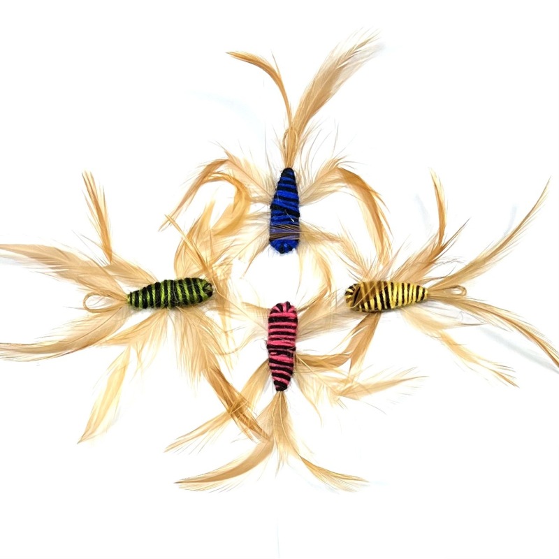 Handmade Simulation  Replacement Heads Cat Toy Fly Insect Feather