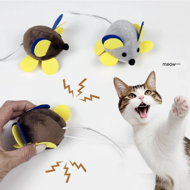 Plush Cat Interactive Toy Clockwork Design No Need for Charging Automatic Walking Vibration Ring Mouse