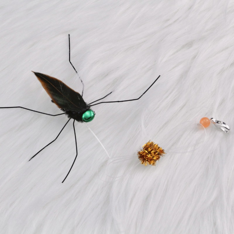 Handmade Simulation  Replacement Heads Cat Toy Fly Insect Feather