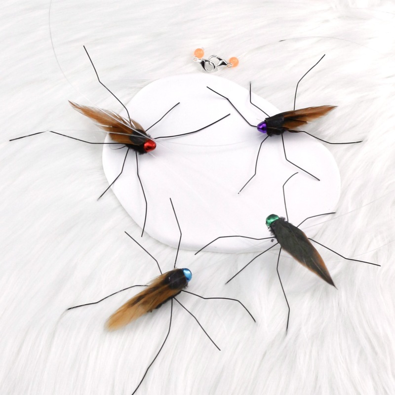 Handmade Simulation  Replacement Heads Cat Toy Fly Insect Feather
