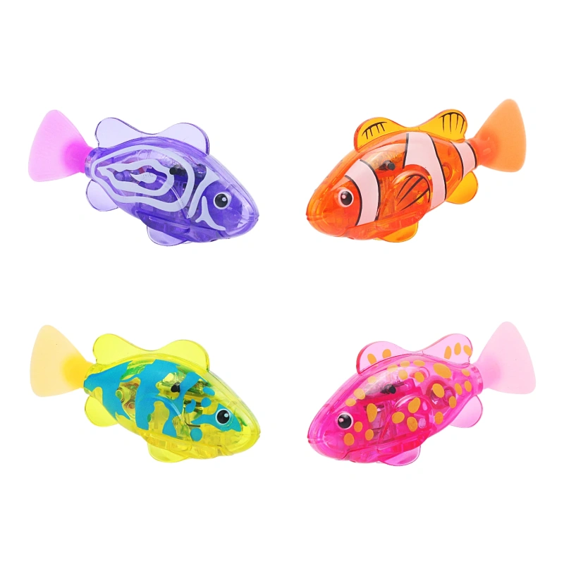 Interactive Robot Fish Toys for Cat/Dog, Activated Swimming in Water with LED Light, Swimming Bath Plastic Fish Toy Gift