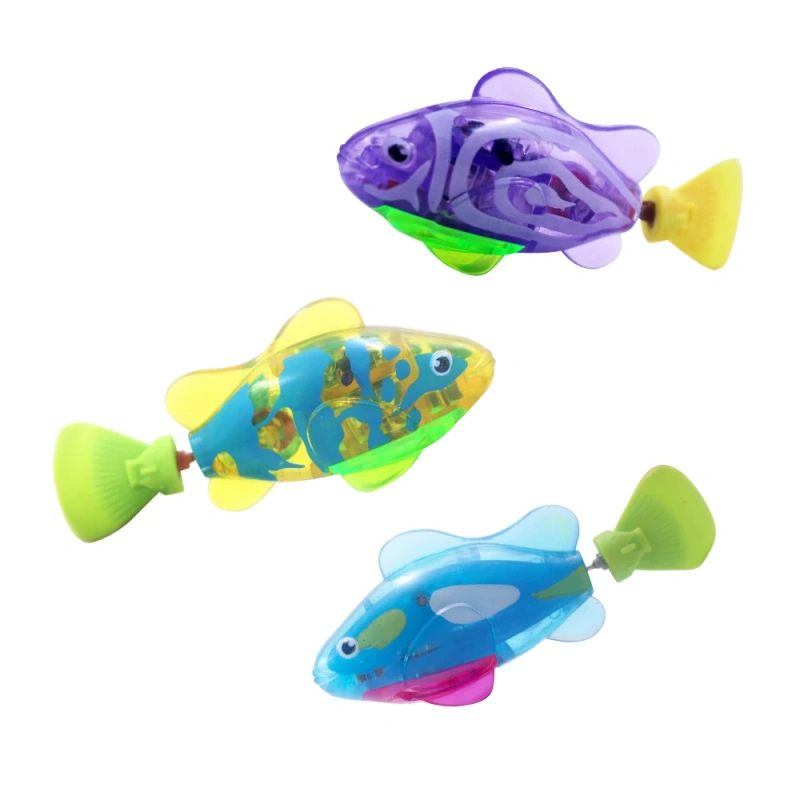 Interactive Robot Fish Toys for Cat/Dog, Activated Swimming in Water with LED Light, Swimming Bath Plastic Fish Toy Gift