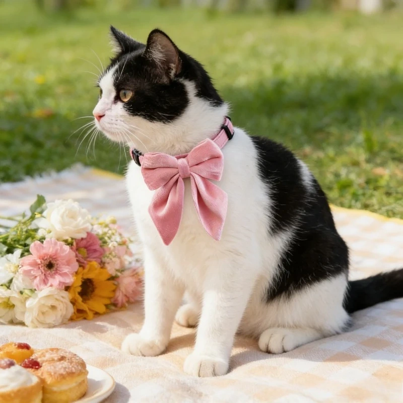 Solid Color Cat Collar with Bell Cute Ruffle Skirt Design Soft Adjustable Kitten Neck Strap Comfortable Pet Decor Accessory