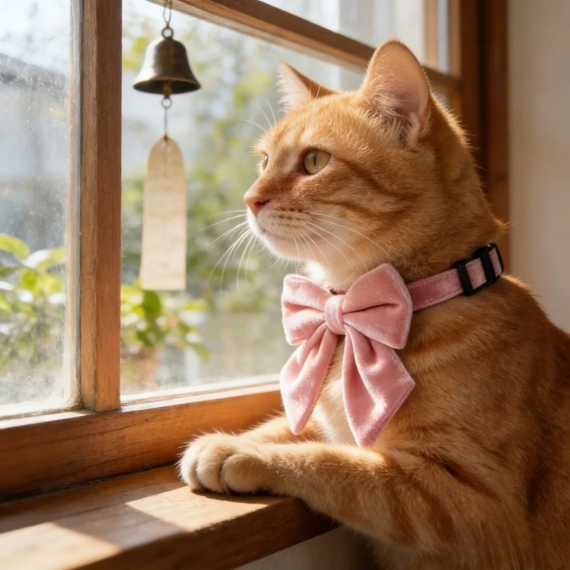 Solid Color Cat Collar with Bell Cute Ruffle Skirt Design Soft Adjustable Kitten Neck Strap Comfortable Pet Decor Accessory