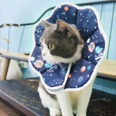 OUWO Space Planet Pattern Deep Blue Pet Protective Collar Dog Cat Neck Cone Collar  Anti Bite Lick Cat Dog Health Medical Circle
