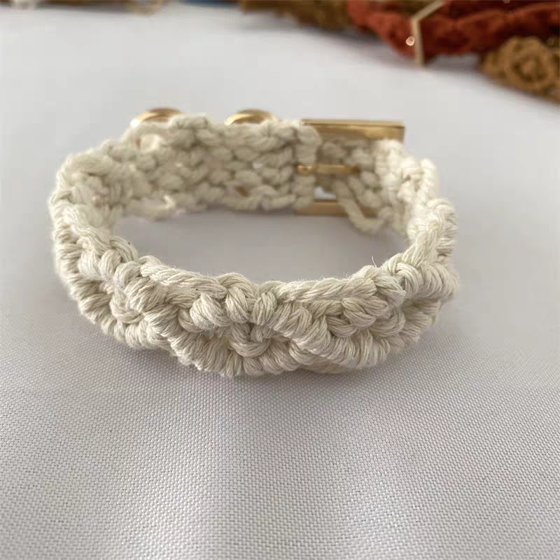 Adjustable hand-woven pet collar