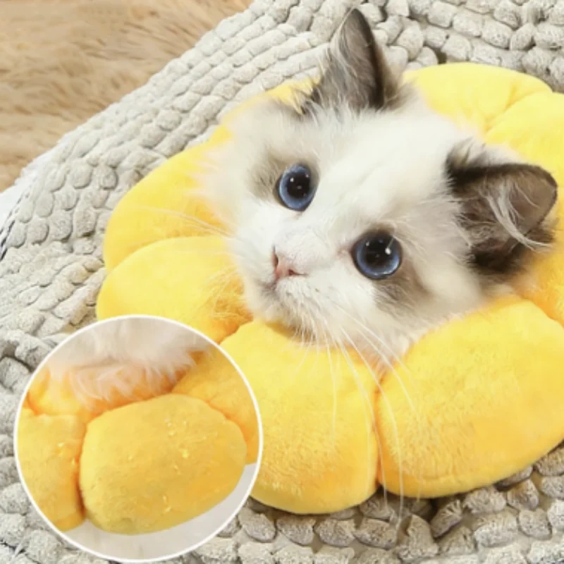 Sunflower Pet Adjustable Elizabethan Collar for Cats Soft Plush Anti-Bite Anti-Lick Surgery Recovery Cat Protection Wound Healin