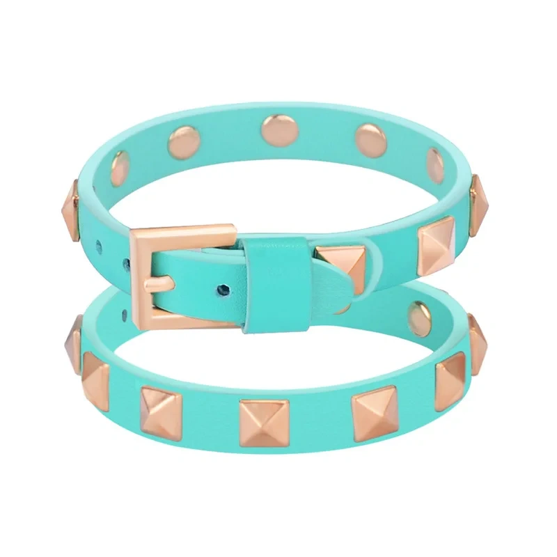 New Cat Collar Cat Accessories Gold Rivet Solid Color Leather Cat Collar Pets Accessories Wholesale