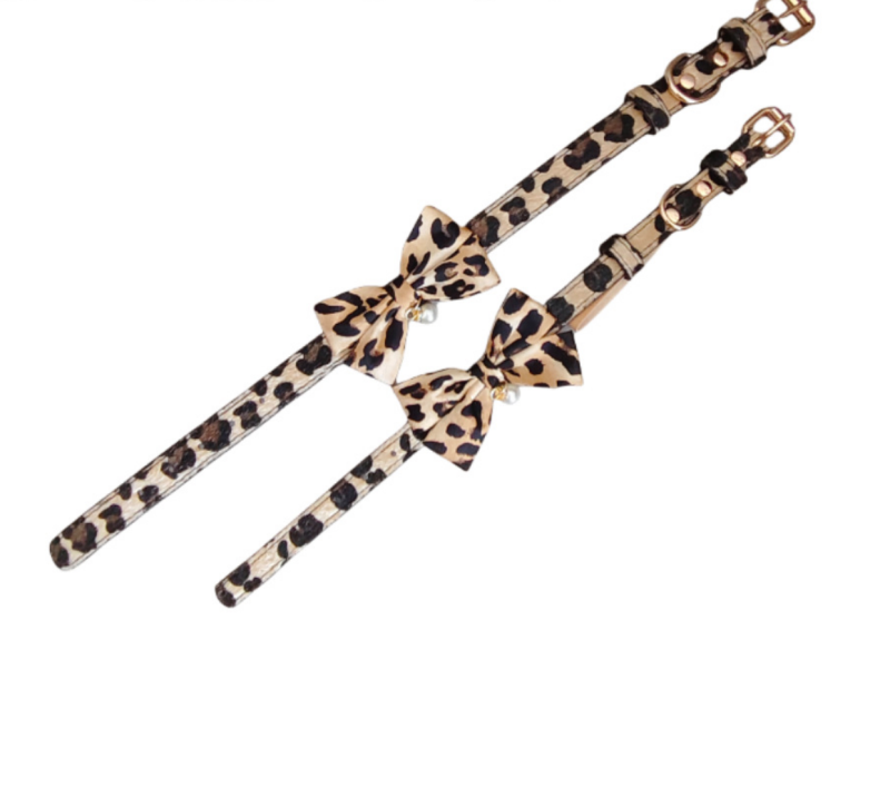 Cat and leopard print PU collar