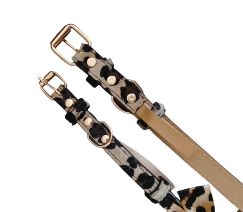 Cat and leopard print PU collar
