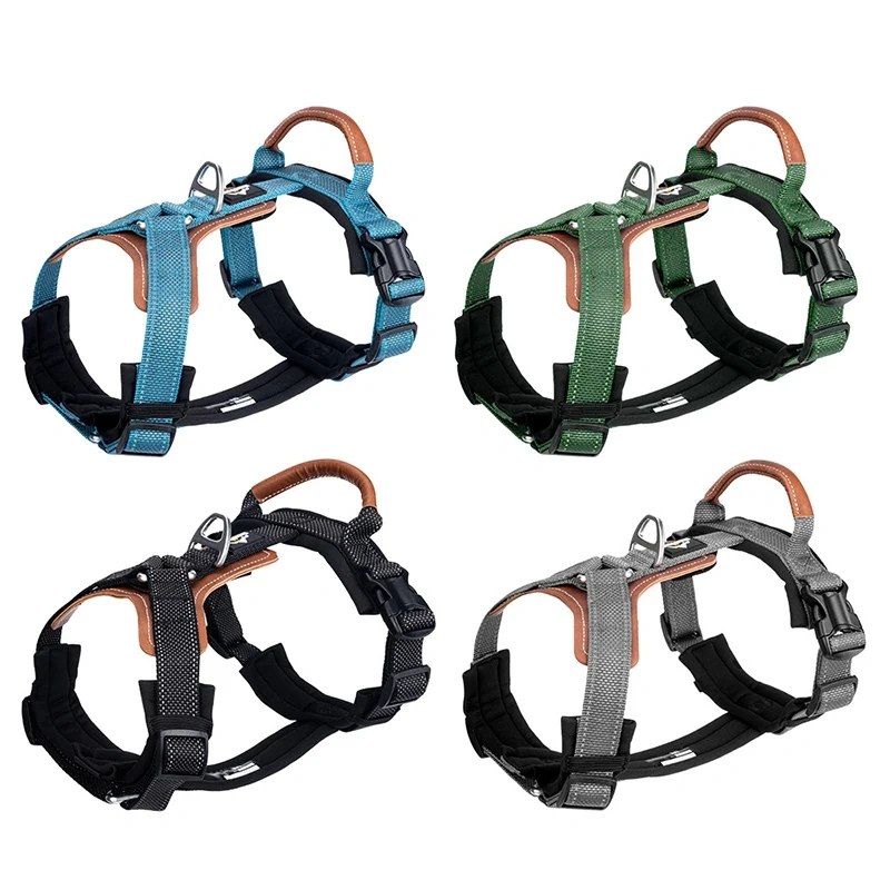 Heavy Duty No-Pull Dog Harness Adjustable Reflective Pet Training Harness with Leather Handle Golden Retriever German Shepherd