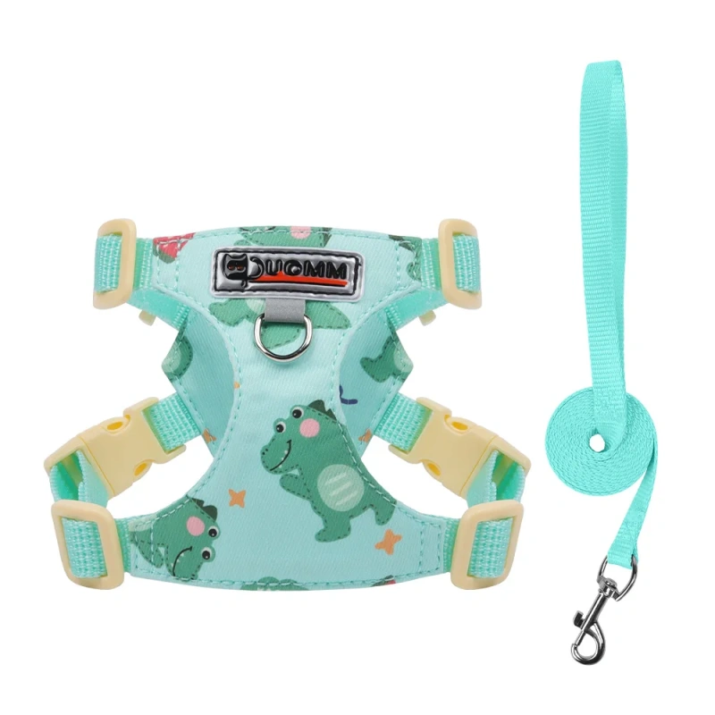 Puppy Print Dog Harness & Leash Set - Cute Adjustable Soft Padded Vest, No Pull Pet Walking Gear for Small Medium Dogs