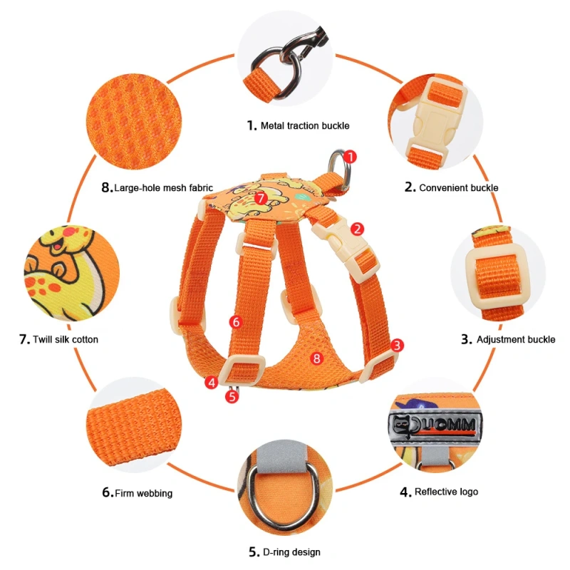 Puppy Print Dog Harness & Leash Set - Cute Adjustable Soft Padded Vest, No Pull Pet Walking Gear for Small Medium Dogs