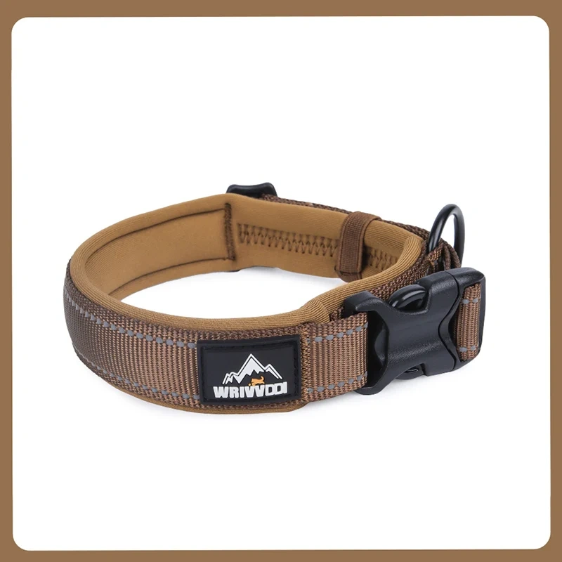 Reflective Padded Nylon Dog Collar Adjustable Explosion-proof Anti-lost Walking Training Solid Pet Collar Large Dog Outdoor Gear
