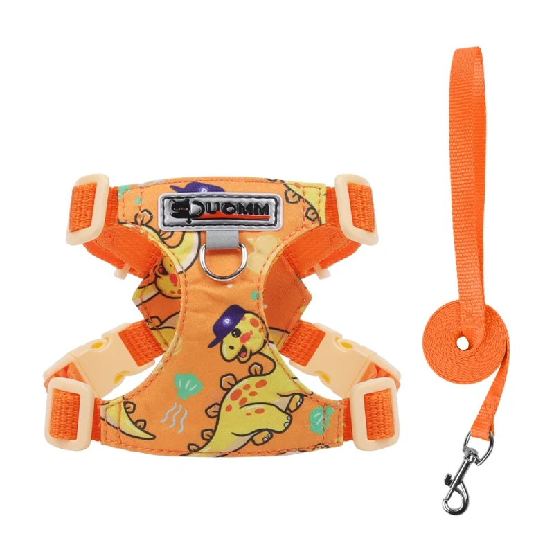 Puppy Print Dog Harness & Leash Set - Cute Adjustable Soft Padded Vest, No Pull Pet Walking Gear for Small Medium Dogs