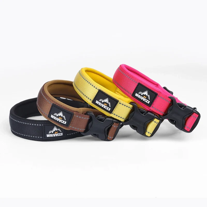 Reflective Padded Nylon Dog Collar Adjustable Explosion-proof Anti-lost Walking Training Solid Pet Collar Large Dog Outdoor Gear