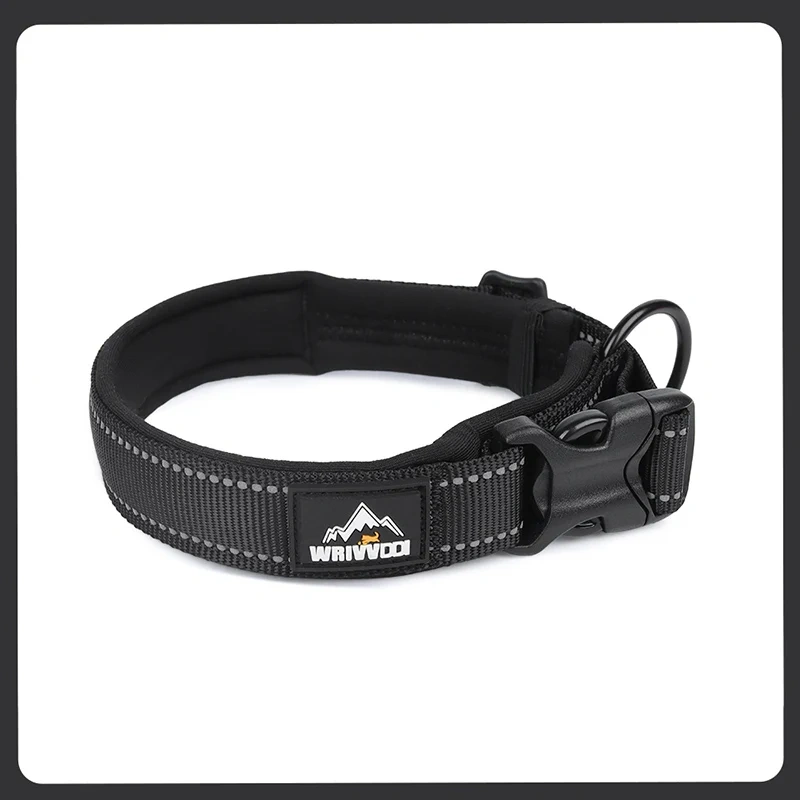 Reflective Padded Nylon Dog Collar Adjustable Explosion-proof Anti-lost Walking Training Solid Pet Collar Large Dog Outdoor Gear
