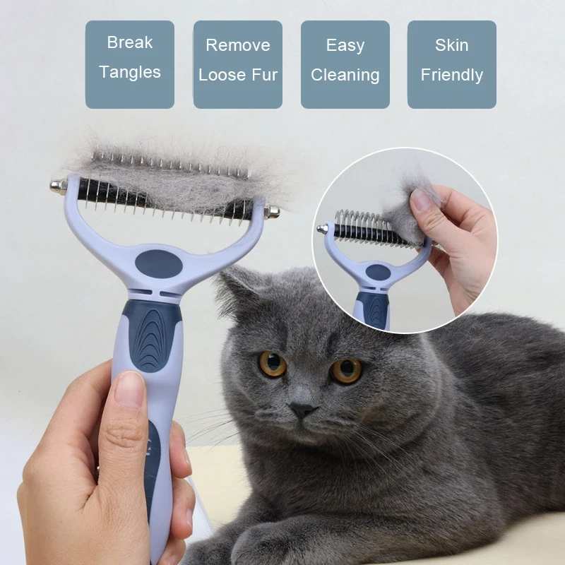 One/Double Head Design Pet Deshedding Brush Dog Undercoat Rake Cat Dematting Comb for Grooming