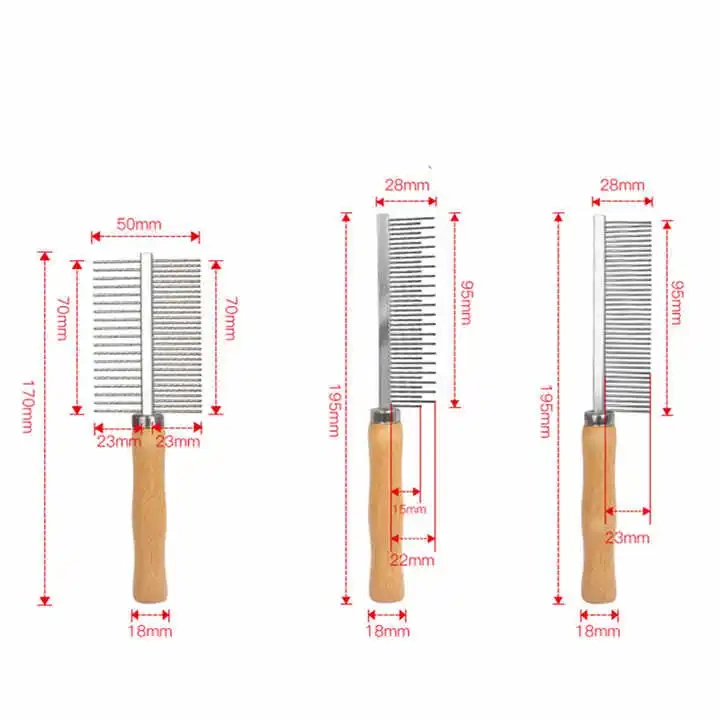 Wooden Handle Pet Grooming Comb for Long and Short-haired Dogs Cats Knots Mats & Loose Hair Removal Pet Combs