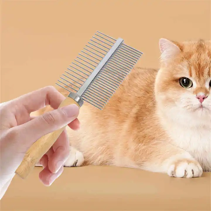 Wooden Handle Pet Grooming Comb for Long and Short-haired Dogs Cats Knots Mats & Loose Hair Removal Pet Combs