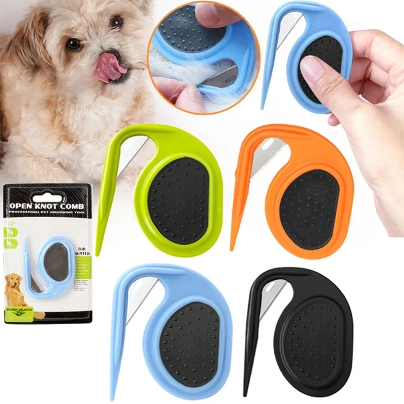Pet Knot Open Comb Hair Cutter Hair Fur Shedding Grooming Trimmer Anti-slip Stainless Steel Hair Remover Tools Puppy Accessories