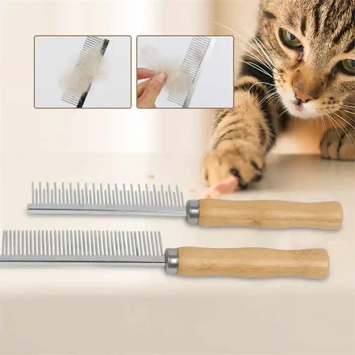 Wooden Handle Pet Grooming Comb for Long and Short-haired Dogs Cats Knots Mats & Loose Hair Removal Pet Combs