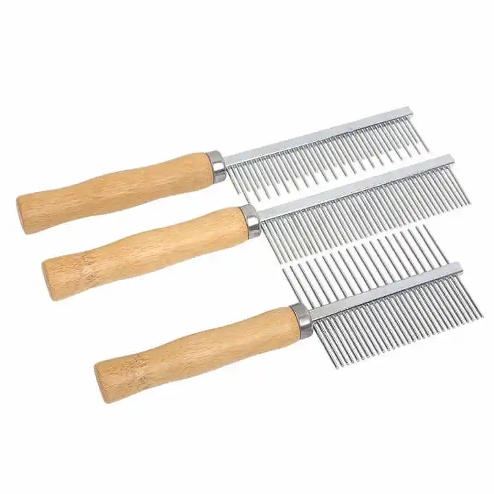 Wooden Handle Pet Grooming Comb for Long and Short-haired Dogs Cats Knots Mats & Loose Hair Removal Pet Combs