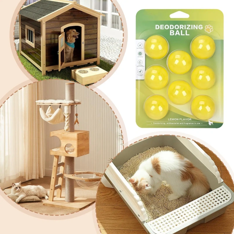 Pet Deodorizer Balls 8-Piece Natural Long-Lasting Adhesive Cat Odor Eliminator Air Freshener Balls For Nest Mat Cage Litter Box