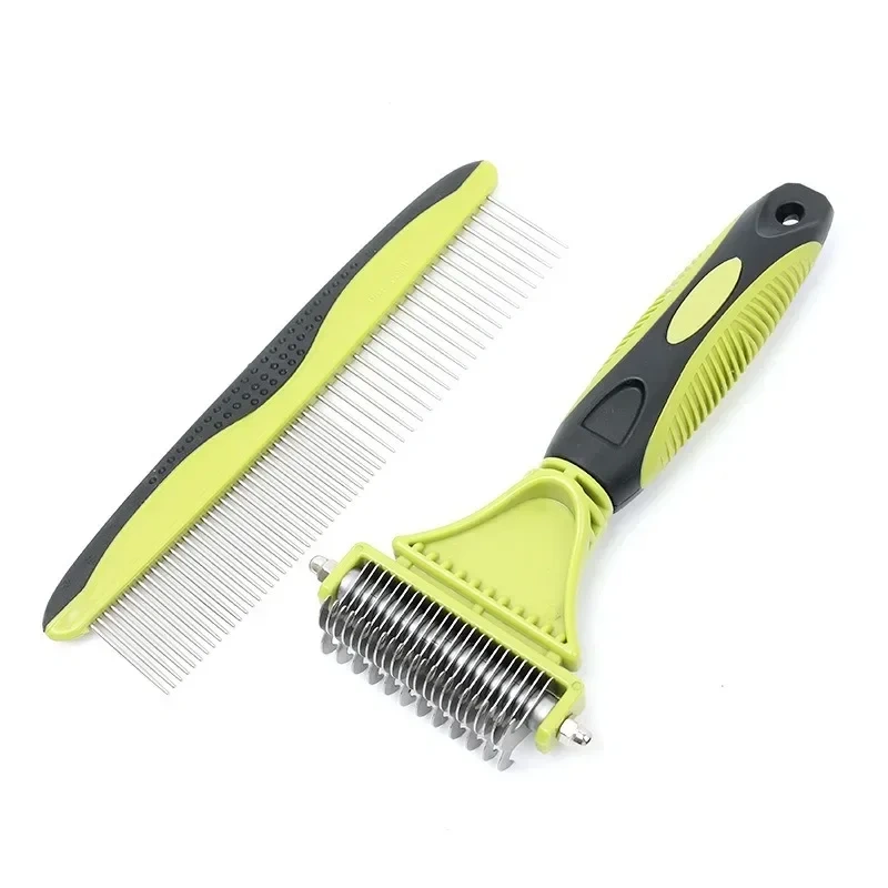Two-Sided Shedding and Dematting Undercoat Rake Comb for Dog Cat, Pets Stainless Steel, Remove Knots Tangles Easily