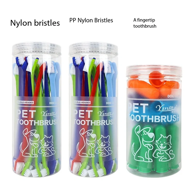 Pet Oral Cleaning Set Tube-packed Double-headed & Finger Toothbrush Dog Teeth Care Kit Wholesale