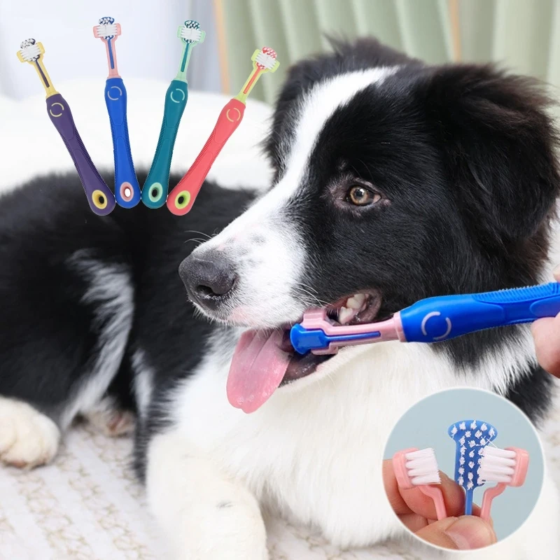 Pet Dog Toothbrush 3-Sided Pet Toothbrush Dog Cleaning Mouth Toothbrush Multiangle Cleaning Teeth Tool Cat Supplies