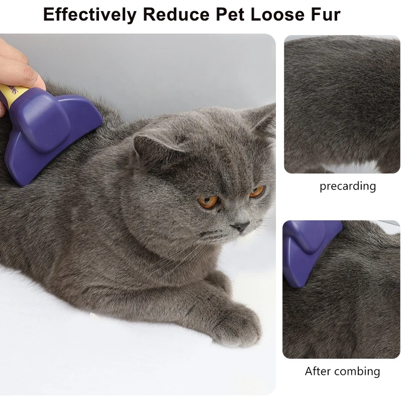 Pets Self Cleaning Curved Deshedding Comb Stainless Steel Grooming Brush for Shedding Fur Removal