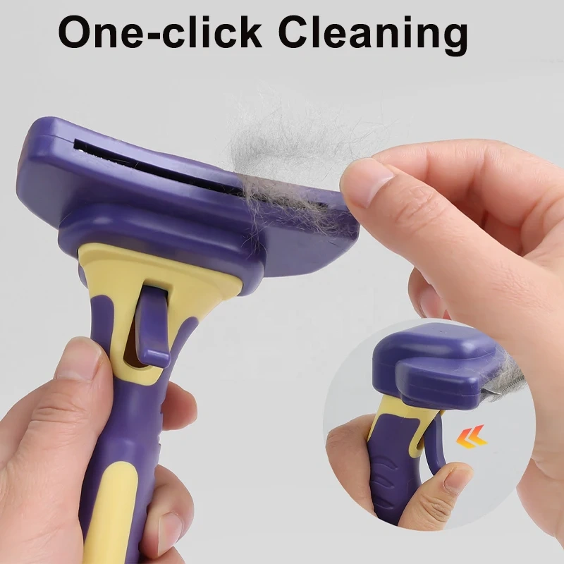 Pets Self Cleaning Curved Deshedding Comb Stainless Steel Grooming Brush for Shedding Fur Removal