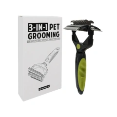 3 in 1 Pet Deshedding Brush Stainless Steel Blade Anti-slip Handle Pet Fur Knot Cutter Portable Pet Grooming Puppy Cat Comb