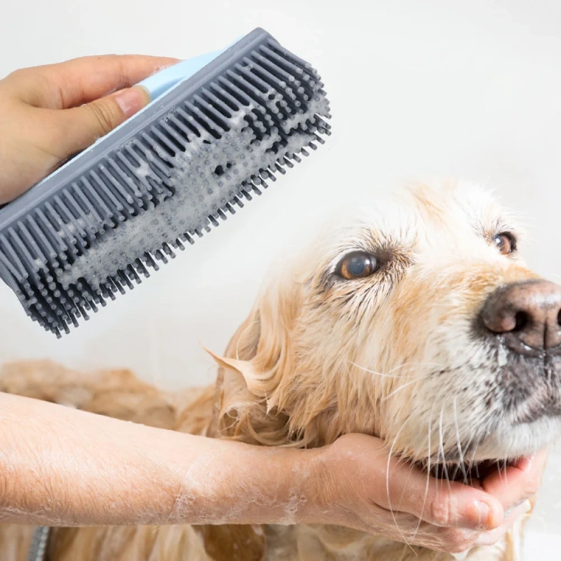 Pet Comb & Bath Brush Set - Soft Bristle Dog Massage Brush, Foaming Bath Brush for Pets, Shedding Hair Removal Brush,