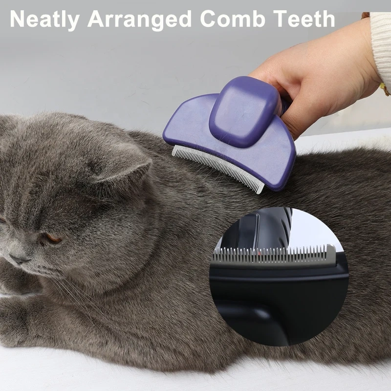 Pets Self Cleaning Curved Deshedding Comb Stainless Steel Grooming Brush for Shedding Fur Removal