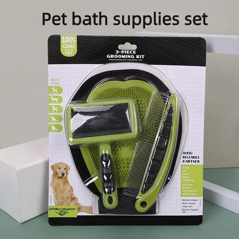 Pet Bathing Gloves, Dog Bath Brush Set, Cat Hair Removal Gloves, De-shedding Comb, Straight Comb, Cleaning Tools
