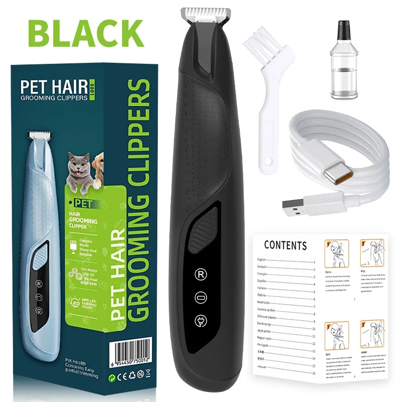 Multi-color Rechargeable Electric Pet Hair Trimmer LED Light Professional Dog Cat Grooming Clipper
