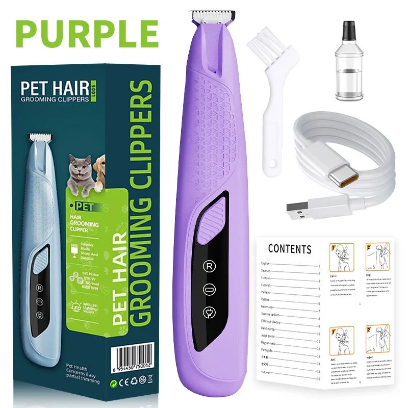 Multi-color Rechargeable Electric Pet Hair Trimmer LED Light Professional Dog Cat Grooming Clipper