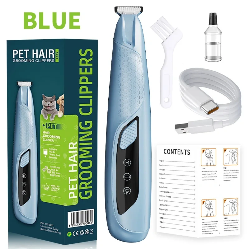 Multi-color Rechargeable Electric Pet Hair Trimmer LED Light Professional Dog Cat Grooming Clipper