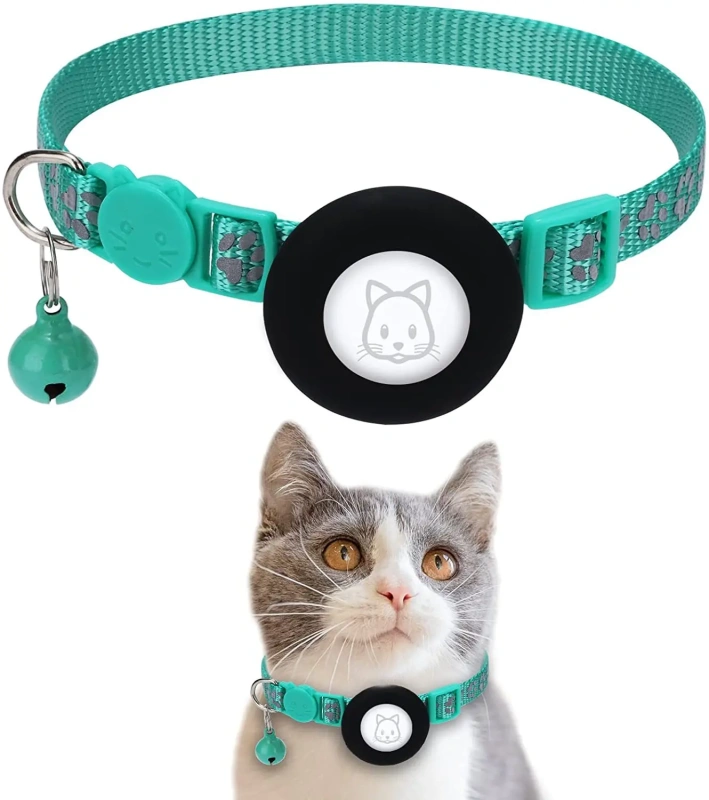 Pet Safety Reflective Collar Adjustable Footprint Print Pet Necklace With Bells For Airtag Cat Dog Accessories