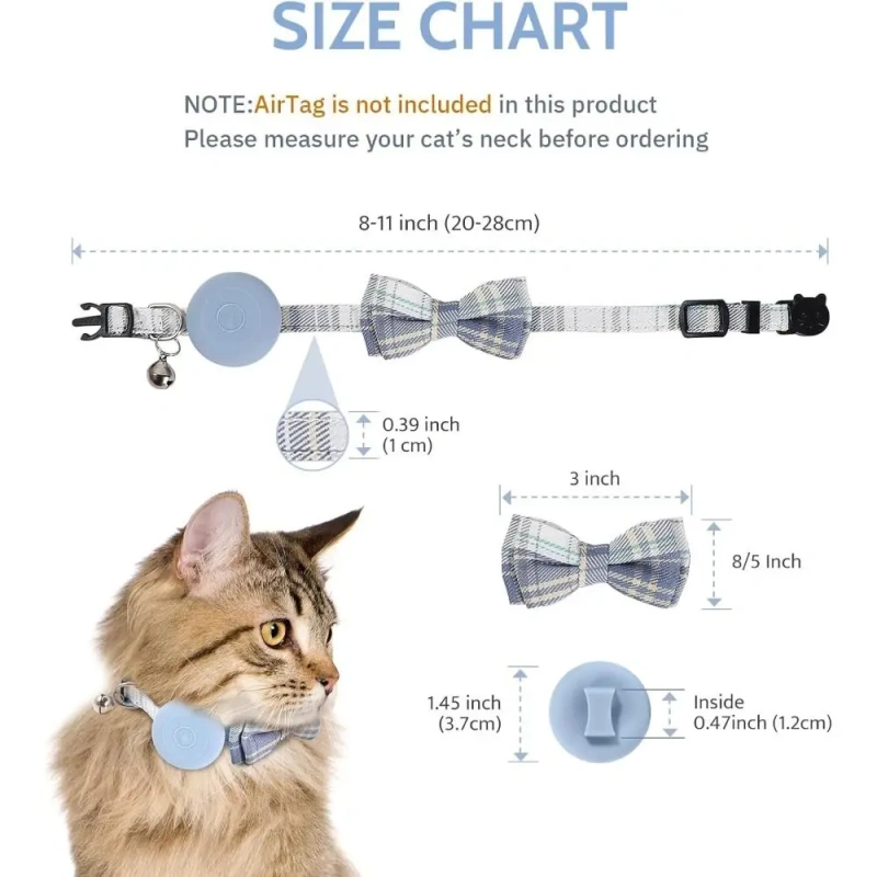 Bow Tie Pet Collar With Bell Silicone Protector Tracker Locator Holder Collar Accessories Adjustable for Airtag