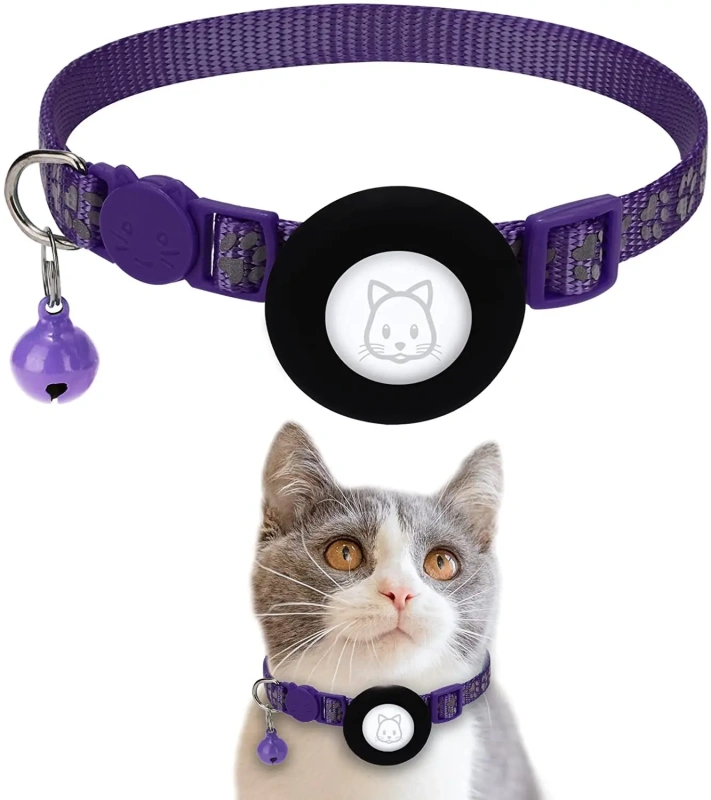 Pet Safety Reflective Collar Adjustable Footprint Print Pet Necklace With Bells For Airtag Cat Dog Accessories