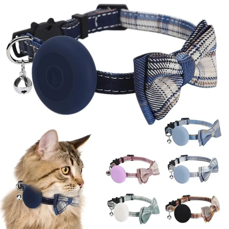 Bow Tie Pet Collar With Bell Silicone Protector Tracker Locator Holder Collar Accessories Adjustable for Airtag