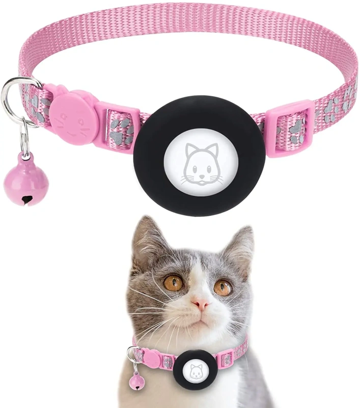 Pet Safety Reflective Collar Adjustable Footprint Print Pet Necklace With Bells For Airtag Cat Dog Accessories