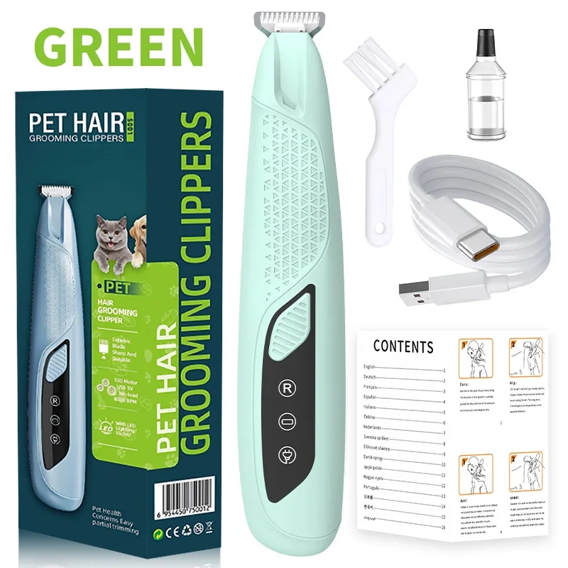 Multi-color Rechargeable Electric Pet Hair Trimmer LED Light Professional Dog Cat Grooming Clipper
