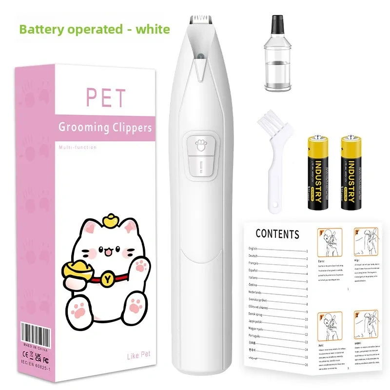 Hot selling battery shaving pet hair clipper cat pedicure hair clipper multifunctional warm light plastic pedicure dog clipper