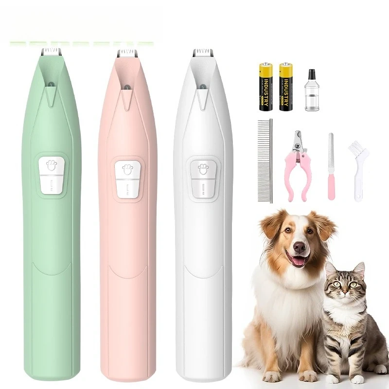Hot selling battery shaving pet hair clipper cat pedicure hair clipper multifunctional warm light plastic pedicure dog clipper